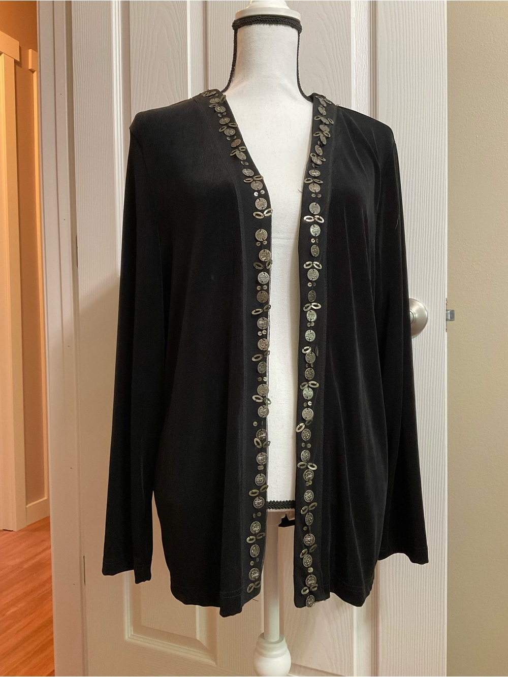 Coldwater Creek Black Open Front Cardigan with Subtle Shine